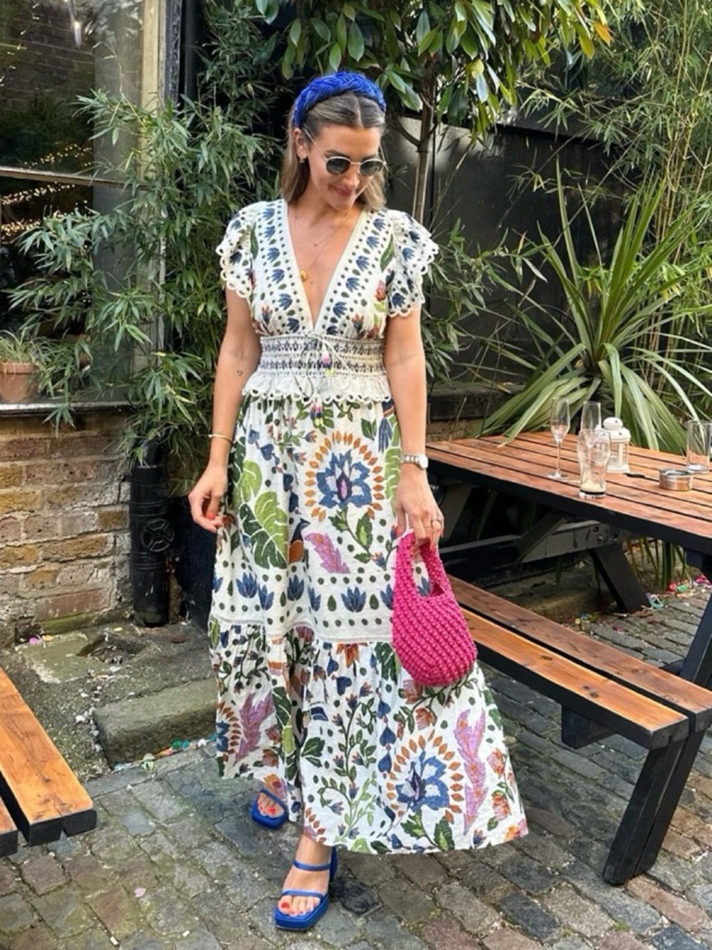 NEW Viral Camila Summer Garden Party Floral Maxi Dress Cotton Scallop Smocked - Picture 2 of 16